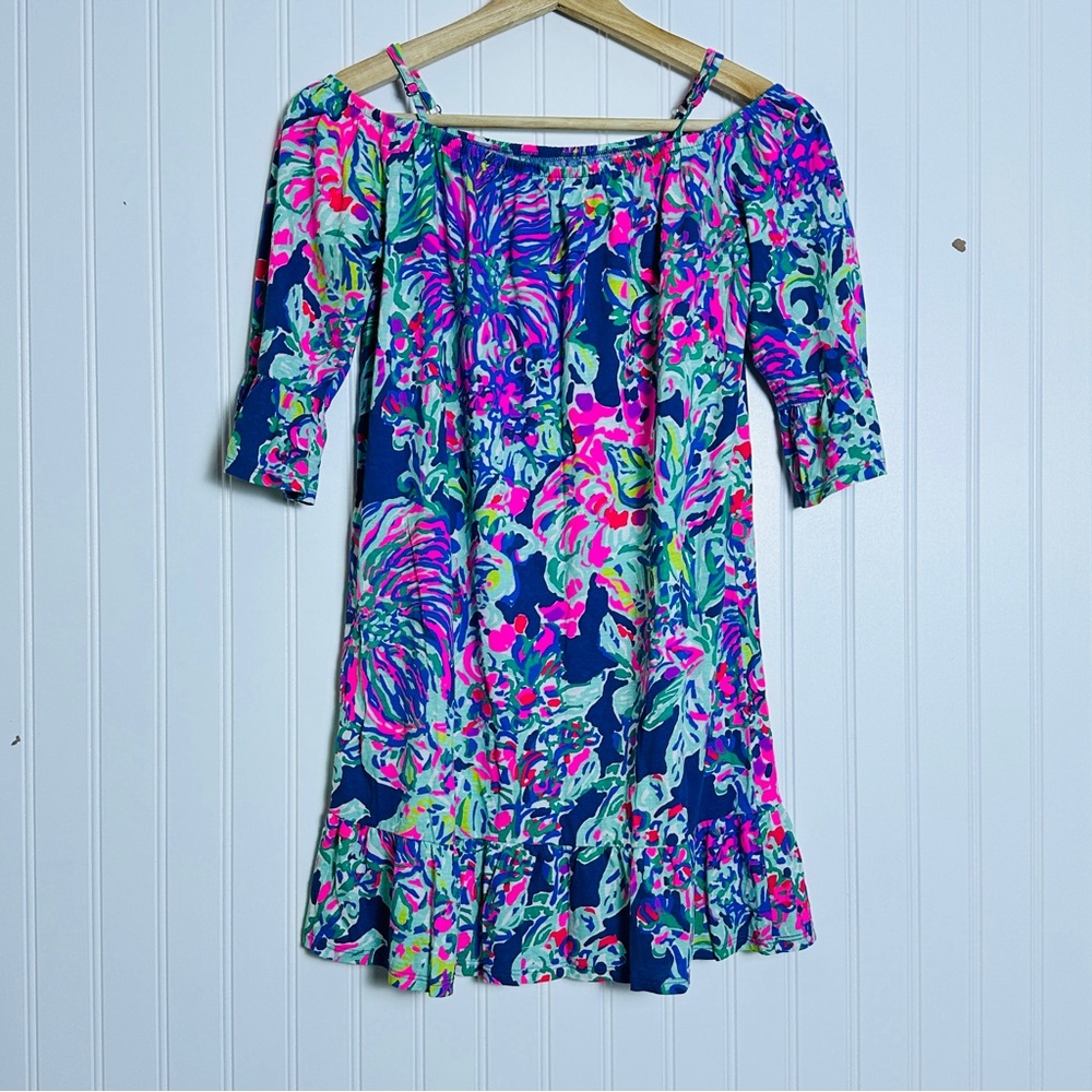 Lilly Pulitzer Jaci floral print ruffled hem off-the-shoulder dress XL (12-14)